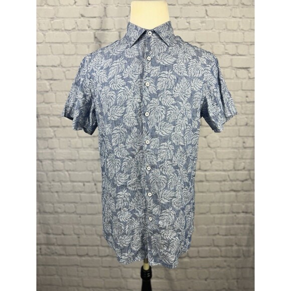 Rodd & Gunn 100%Linen Short Sleeve Button Up Shirt Men M Sports Fit Blue Floral - Picture 1 of 7